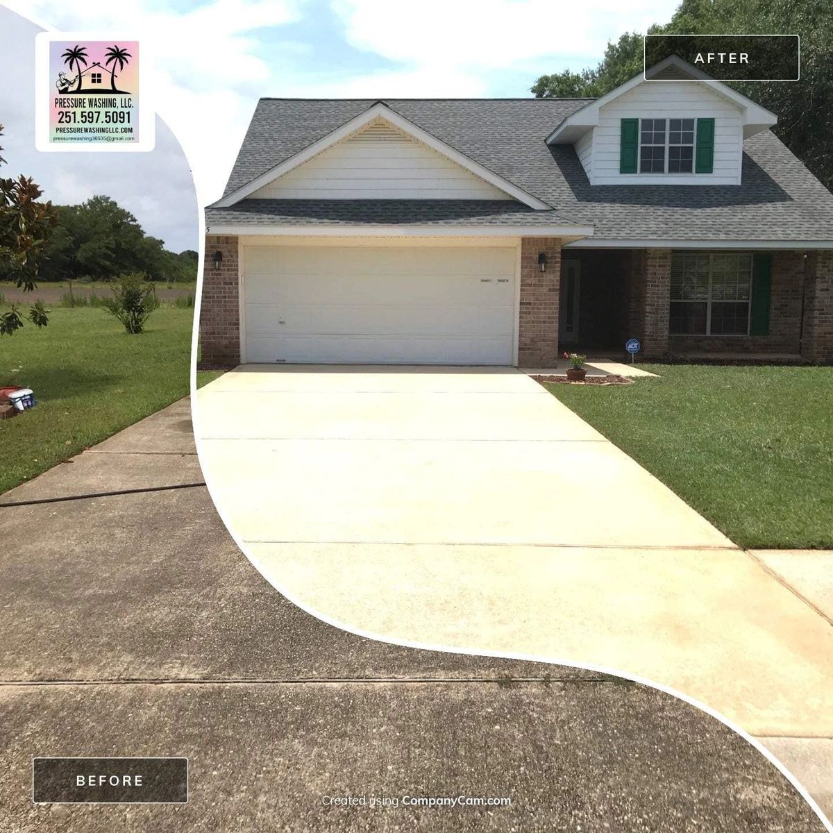 Before and after full property driveway cleaning — house and driveway
